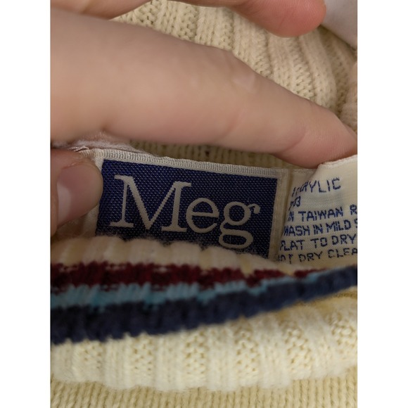 Vtg Cream Floral Embroidered Turtle Neck Sweater M Granny Cottagecore Whimsical - Picture 8 of 11